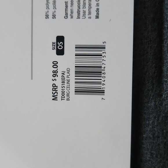 NWT Three Dots Burgandy Celine Plaid Cashmere Blend Wrap, One Size - Picture 4 of 5